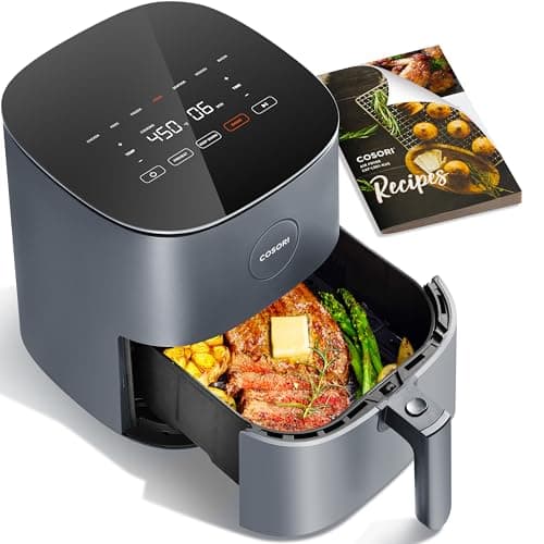 COSORI Air Fryer Pro 9-in-1, Compact 5QT, 450℉: Half Time & Chef-Grade Cook, One-Wipe Clean Glass Panel, 130+ In-App Recipes with Nutritional Info, Nonstick & Dishwasher-Safe Basket, Ceramic, Gray