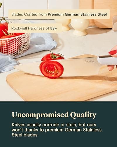 Caraway 14-Piece Kitchen Prep Set - Kitchen Knife Set & Wooden Utensil Set - Made With Premium German Steel Blades & FSC-Certified Birch Wood - Non-Toxic Materials - Includes Organizer - Cream