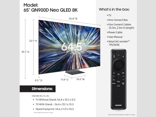 Samsung 65-Inch Class Neo QLED 8K QN900D Series Mini LED, Neo Quantum HDR Smart TV w/Dolby Atmos, Object Tracking Sound Pro, AI Motion Enhancer Pro, Alexa Built-in (QN65QN900D, 2024 Model)