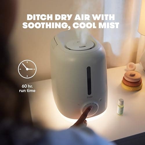 Frida Baby 3-in-1 XL Top Fill Humidifier for Bedroom, Allergy Relief, 6L Tank Cool Mist Humidifier for Large Rooms + Diffuser, Nightlight, Auto Shut-Off, Quiet, Carry Handle, Essential Oil Diffuser