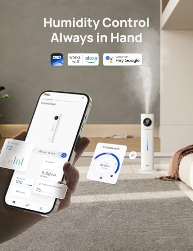 Dreo 11L Smart Humidifier Large Room 700 ft², 100H Cool Mist Air Humidifiers for Bedroom Baby Plants, Top-Fill Self-Cleaning Tank, 26dB, Auto Mode, RGB Light, Remote & APP Control, HM735S White