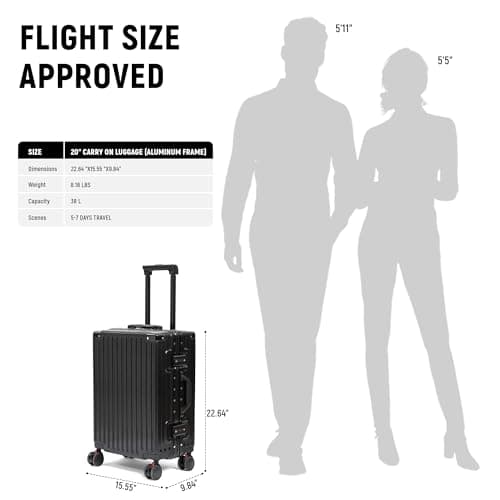 UrbanExplorer 20inch Carry On Luggage 22x14x9 Airline Approved, Zipperless Luggage Carry On TSA Approved ABS+PC Hard Shell Suitcases, Lightweight Carry On Suitcases with Aluminum Frame, Black