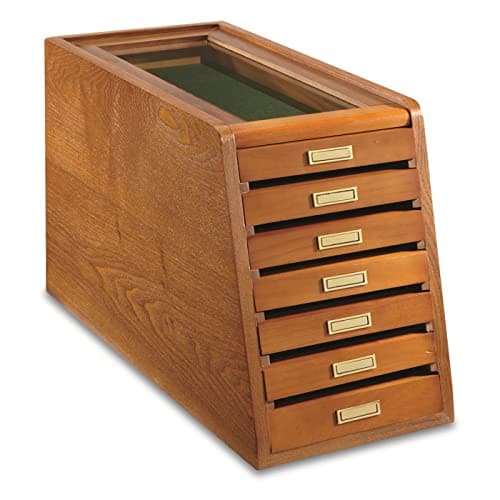 Elegant Oak 7-Drawer Collector's Display Case with Glass Top
