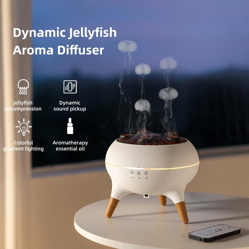 Dynamic Jellyfish Air Humidifier & Jellyfish Essential Oil Diffuser for Home,Office, Yoga - 7 Color-Changing Lights ，Remote Control ，4H/8H Timer Setting, Auto Shut-Off 250ml