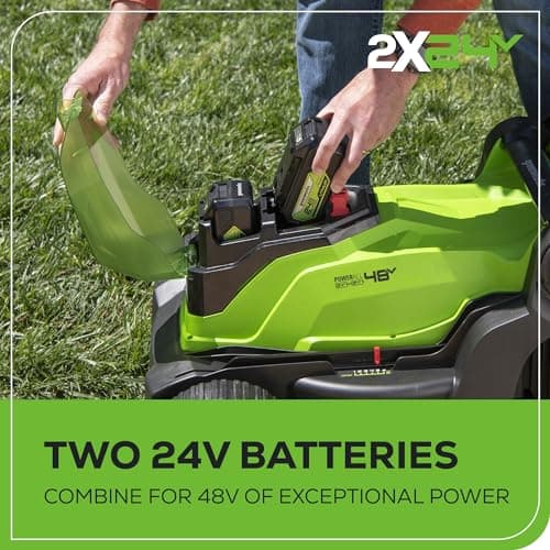 Greenworks 48V (2 x 24V) 17" Cordless (Push) Lawn Mower (125+ Compatible Tools), (2) 4.0Ah Batteries and Dual Port Rapid Charger Included
