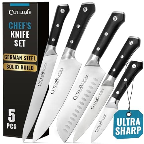 Cutluxe Kitchen Knives, 5 Pcs Chef's Knife Set – Razor Sharp German Steel, Full Tang, Ergonomic Handles – Artisan Series