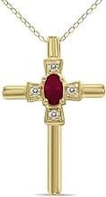 SZUL 10K Yellow Gold Ruby & Diamond Cross Pendant