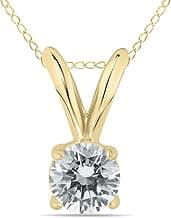 1/10 CT Sparkling Round Diamond Solitaire Pendant in 14K Gold (Yellow/White)