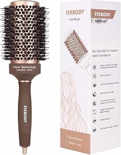 FIXBODY Hair Brush, Round Brush for Blow Drying, Curling, Styling, Nano Thermal Ceramic & Ionic Tech, Boar Bristle, 3.3 inch, 2 inch Barrel, for Women, Volume & Shine, Brown, Hair Brush for Thick Hair