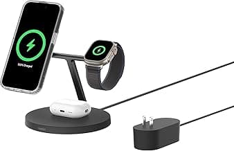 Belkin Qi2 3-in-1 MagSafe Charger: 15W Fast iPhone, Watch, AirPods - Black