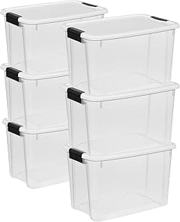 Sterilite 6-Pack Stackable Storage Bin with Lid, Clear Plastic Design, 30 Quart