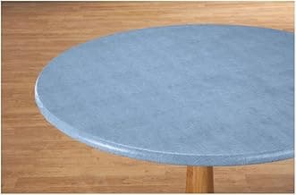 Blue Illusion Weave Vinyl Elasticized Table Cover, 42x68 Oval, Fleece-Backed