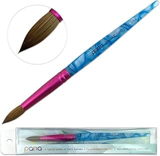 PANA USA Acrylic Nail Brush Pure Kolinsky Hair Acrylic White Swirl Blue Handle with Pink Ferrule Round Shaped - Size 12