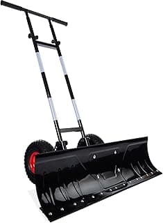 36in Heavy-Duty Galvanized Snow Pusher Plow w/ Wheels & Adjustable Handle