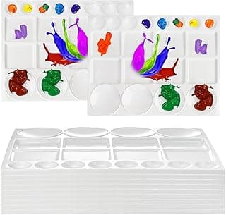 Lyellfe 10 Pack Plastic Palette, 20 Well Sturdy Reusable Paint Palette for Acrylic Oil Watercolor Painting, 13" L x 10" W Rectangular Painting Tray for Mixing Separating Color, DIY Craft