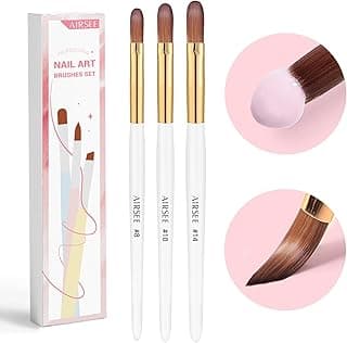 AIRSEE 3PCS Acrylic Nail Brush Set, Size 8/10/14 for Beginner & Professional Use for Acrylic Powder, Nail Art Extension & 3D Carving, 3A+ Nylon, DIY Salon Home, White