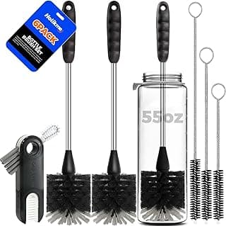 Holikme 6 Pack Bottle Brush Set, 14" Long Handle Stainless Steel Bottle Cleaner Brush, 3 Straw Brushes, 3-in-1 Bottle Cleaning Brush for Water Bottle, Antistatic Lab Brushes, Straws Black