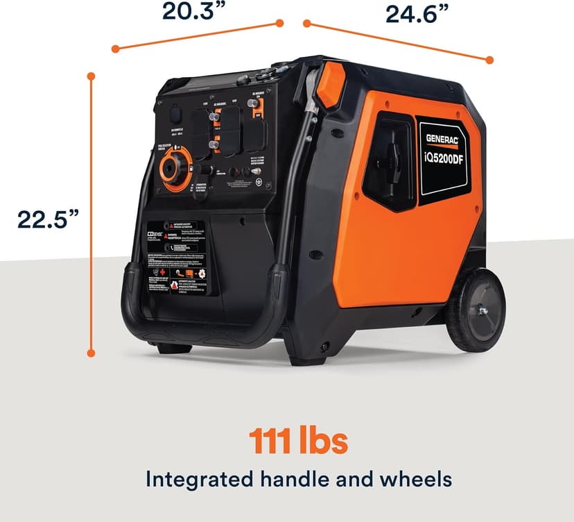Generac 5,200-Watt Dual-Fuel Portable Inverter Generator - Gas and Propane Compatible - Compact and Lightweight Design - Clean, Stable Power - COsense Technology - Orange/Black - 50 State Compliant