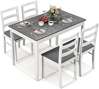 COSTWAY 5-Pc Grey Space-Saving Wood Dining Set for 4, Small Spaces