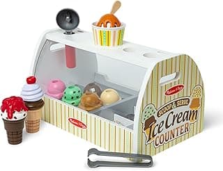 Melissa & Doug Wooden Ice Cream Counter Playset - 28pc Pretend Shop for Ages 3+