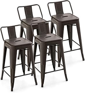 COSTWAY 24" Gunmetal Metal Counter Stools Set of 4, Stackable w/ Removable Back