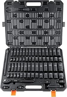VEVOR 65-Pc 1/2" Cr-V Impact Socket Set w/ Toolbox - SAE/Metric