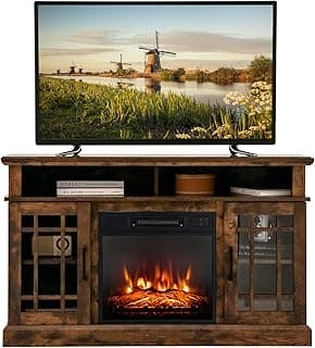 COSTWAY 48" Brown Electric Fireplace TV Stand for 55" TVs w/ Remote Heat