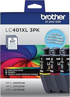 Brother LC401XL High-Yield 3-Pack Color Ink (C/M/Y) - 500 Pages Each
