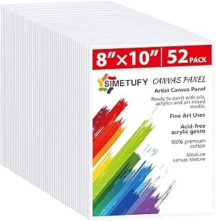 Simetufy Canvas Boards for Painting 52 Pack 8 x 10 Inch Blank Flat Canvas Panels 100% Cotton Pre-Primed for Acrylic & Oil Paint, Art Supplies for Kids & Adults
