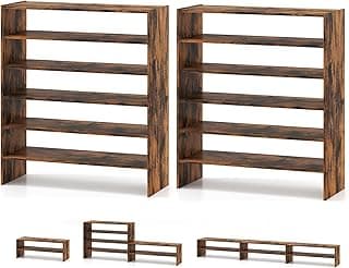 COSTWAY 6-Tier 31" Wide Stackable Shoe Rack, Rustic Brown Organizer