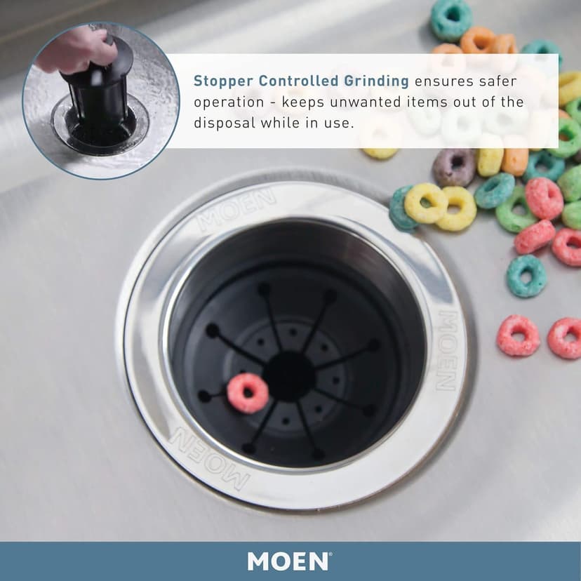 Moen Host Series Disposer with Control Activation 3/4 HP Garbage Disposal with Sound Reduction, Power Cord Included, GXB75C