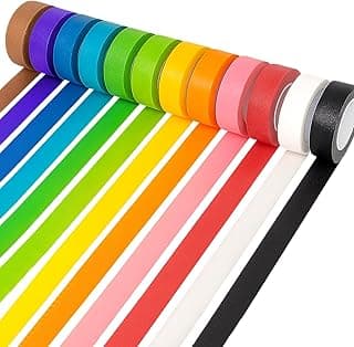 12PCS Colored Masking Tape, Colored Tape for Kids Art Supplies, DIY Craft Tape, Colored Painters Tape for Labeling, Classroom, Decorative, Rainbow Color Tape Rolls 2/3In x 13Yards(1.7cm x 12m)
