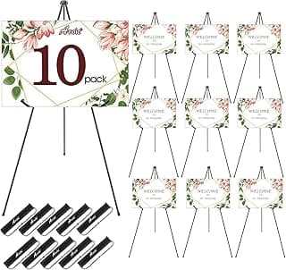 AROIC 63 "Easel Stand for Display, 10 Pack Portable Foldable Metal Easel, Easels for Signs Wedding Logos,Arts, Painting,Adjustable Floor Easels with 10 Storage Bag