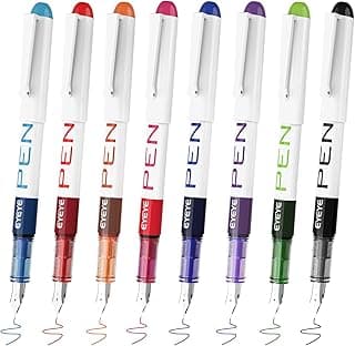 EYEYE Fountain Pens for Writing, 8 Pack Assorted Colors Fine Point Disposable Fountain Pens Stainless Steel Nib, Smooth Writing for Calligraphy, Journaling, Drafting, Sketching, Doodling & Gifts
