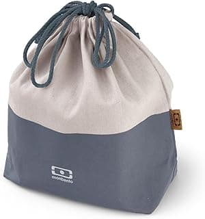 monbento MB Pochette L Natural Blue Lunch Bag - Durable Bento Tote for Box + Bottle