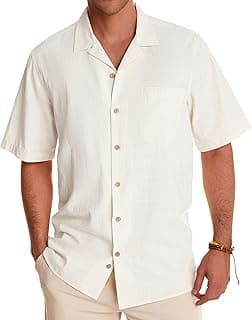 Alimens & Gentle Men's Cotton Linen Hawaiian Short Sleeve Button-Down Summer Shirts