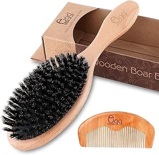 BLACK EGG Boar Bristle Hair Brush for Women Men Kid, Soft Natural Bristles Brush for Thin and Fine Hair, Restore Shine and Texture, Set includes Bamboo comb and 3 hair ties
