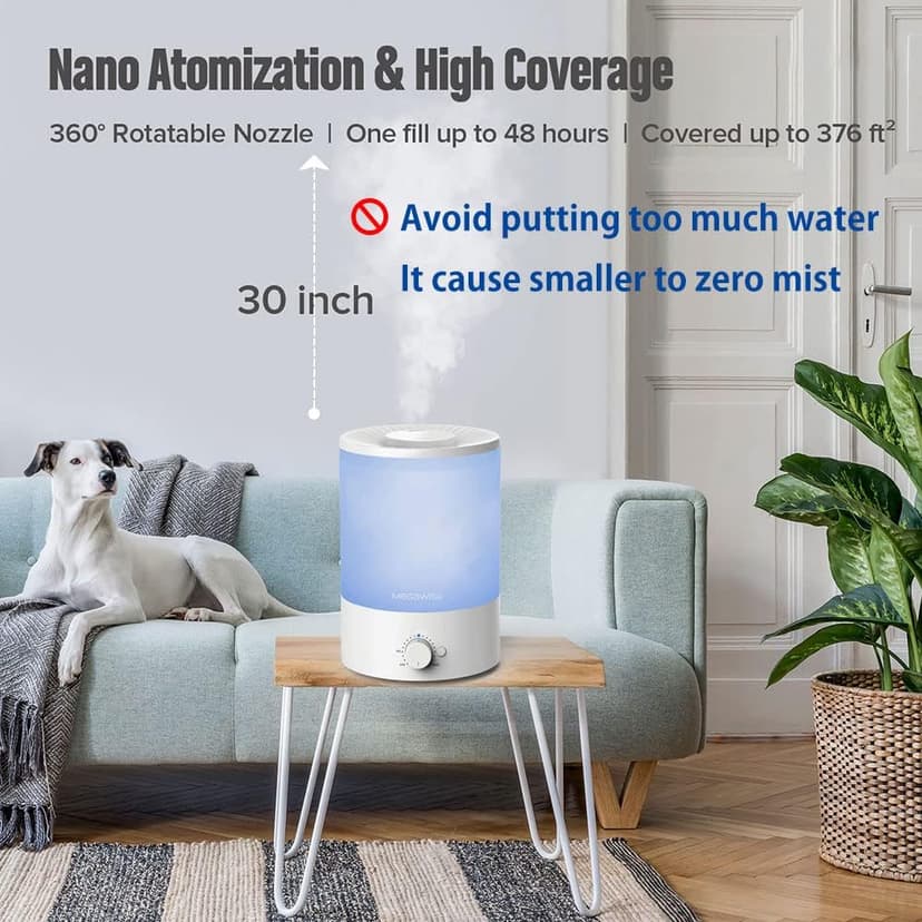 MegaWise Cool Mist Humidifiers, 3.5L Top Refill Ultrasonic humidifier for Bedroom, Baby Room, Office