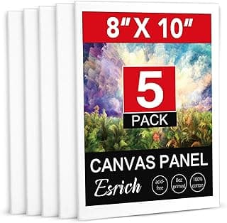 ESRICH Canvas Boards for Painting, 5 Pack Canvases for Painting 8x10 Cotton Primed Acid Free Blank Canvas Panels for Oil Paint, Watercolor, Acrylic Paint, Gouache and Tempera.