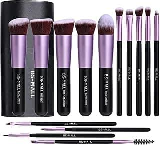 BS-MALL Makeup Brushes Premium Synthetic Foundation Powder Concealers Eye Shadows 14 Pcs Purple for Makeup Beginner or Professional with Travel Case