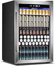 COWSAR 4.5 Cu Ft Quiet 37-Bottle/145-Can Wine & Beverage Fridge, Stainless Glass Door
