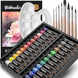 Nicpro Watercolor Paint Set for Adults, Kids, Beginner & Artists, 24 Tubes Water Color Paint Set with 25 Watercolor Paper, 8 Squirrel Paint Brushes, Palettes, Color Wheel, Art Painting Supplies