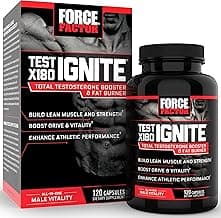 Force Factor Test X180 Ignite Total Testosterone Booster for Men with Fenugreek Seed and Green Tea Extract to Build Lean Muscle, Boost Energy, and Improve Performance, 120 Count