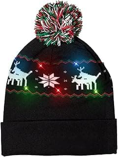LED Light-Up Reindeer Ugly Christmas Beanie - 3 Flash Modes
