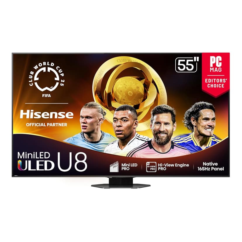 Hisense 55" Class U8 Mini-LED ULED 4K UHD Google Smart TV (55U8QG, 2025 Model) - QLED, Native 165Hz, VRR 288, Up to LD5600, 5000 Nits, HDR10+, Dolby Vision IQ · Atmos, IMAX Enhanced, 4.1.2 Ch Audio