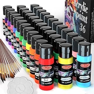 Acrylic Paint Set of 36 Colors 2fl oz 60ml Bottles,Non Toxic 36 Colors Acrylic Paint No Fading Rich Pigment for Kids Adults Artists Canvas Crafts Wood Painting