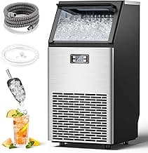 COWSAR 100lbs/24H Stainless Steel Commercial Ice Maker - 48lbs Storage, Self-Cleaning