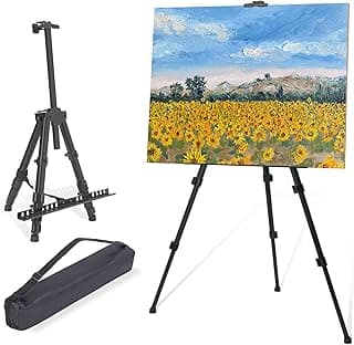Easel for Painting Art Easel Stand for Adults 17" to 66" Portable Easel Stand for Sign Table Top/Floor Aluminum Metal Easel with Carry Bag Black
