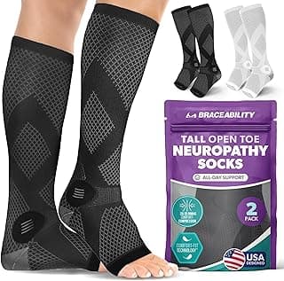 20-30 mmHg Open-Toe Knee High Compression Socks for Neuropathy, Circulation - Black M