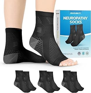 BraceAbility 3-Pack Black Neuropathy Compression Socks for Diabetic Pain Relief (M)